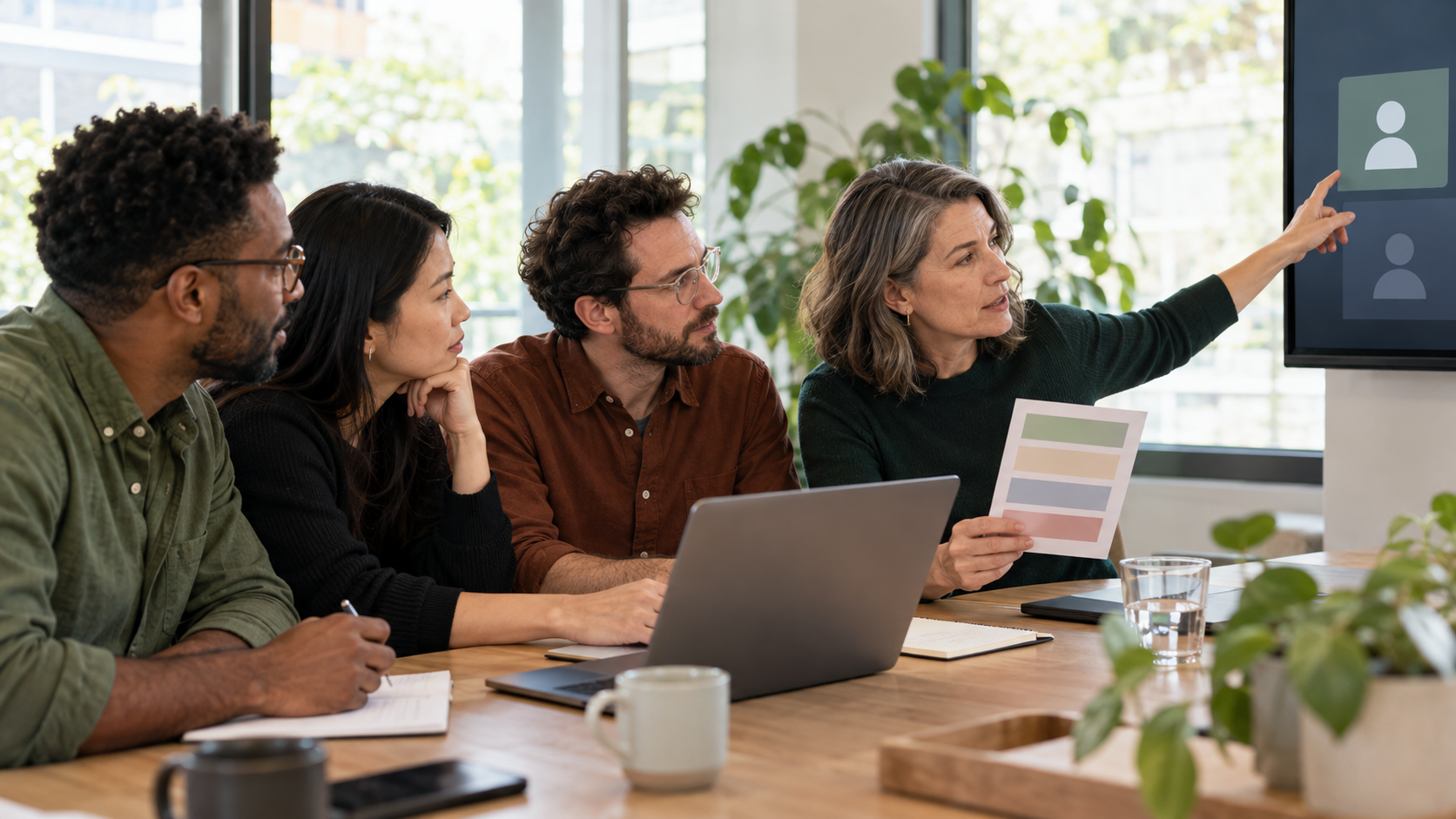 A meeting host introduces a clearly bounded AI participant while colleagues review its role together