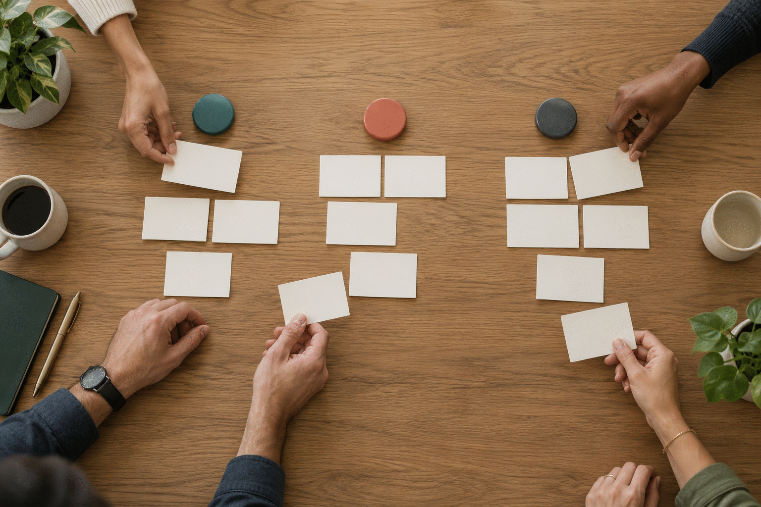 A focused project team sorts meeting questions into clear paths for immediate discussion, later investigation, or deliberate closure